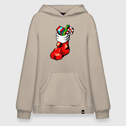 Толстовка-худи оверсайз Рождественский чулок, цвет: миндальный