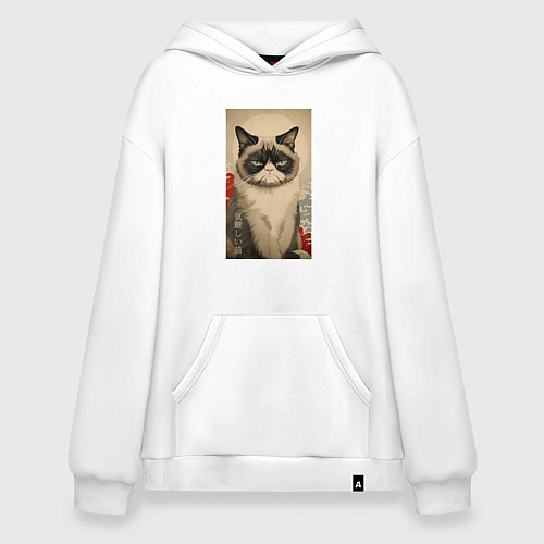 Худи оверсайз Мемный кот - японский стиль / Белый – фото 1