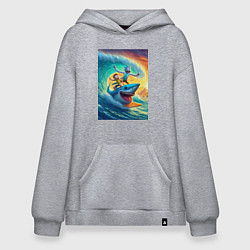 Толстовка-худи оверсайз Рик и Морти - сёрфинг на акуле, цвет: меланж