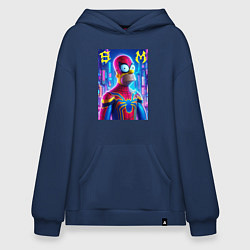Толстовка-худи оверсайз Homer Simpson and Spider man - collaboration, цвет: тёмно-синий