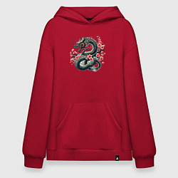 Толстовка-худи оверсайз Japanese dragon and sakura - irezumi, цвет: красный