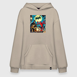 Толстовка-худи оверсайз Batman with Spider-man - ai art fantasy, цвет: миндальный