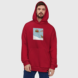 Толстовка-худи оверсайз Новогодние птицы на ветке, цвет: красный — фото 2