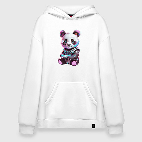 Худи оверсайз Funny panda - cyberpunk fantasy / Белый – фото 1