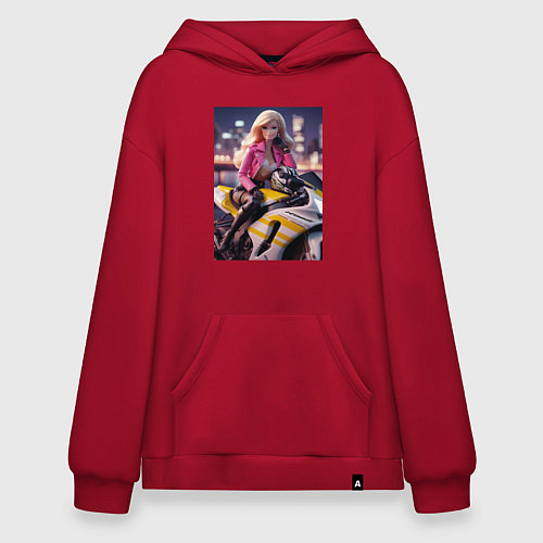 Худи оверсайз Barbie on a Kawasaki sports motorcycle / Красный – фото 1