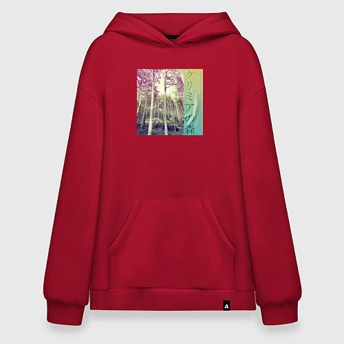 Худи оверсайз Крымский лес японскими иероглифами / Красный – фото 1