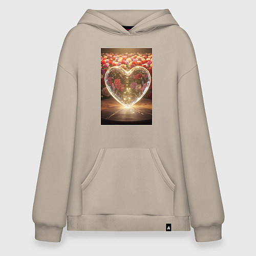 Худи оверсайз Кристальное сердце на фоне роз / Миндальный – фото 1