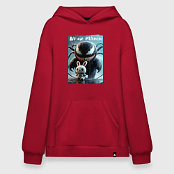 Толстовка-худи оверсайз Мультяшный Веном присмотрел себе кролика - мем, цвет: красный