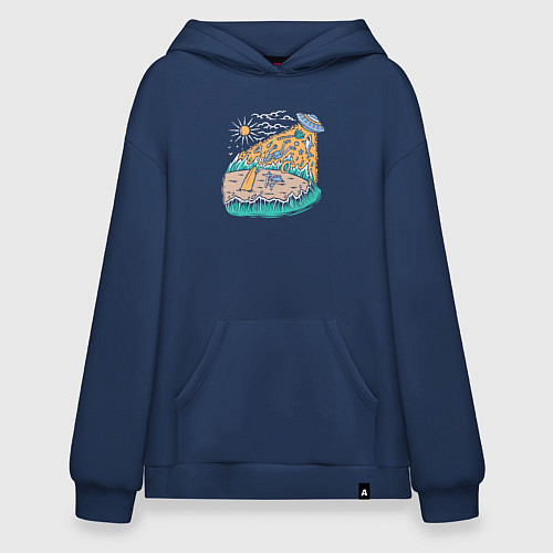 Худи оверсайз НЛО на пляже / Тёмно-синий – фото 1