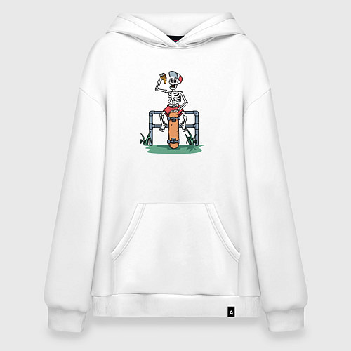 Худи оверсайз Скелетик скейтер с пиццей / Белый – фото 1