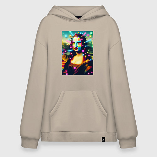 Худи оверсайз Мона Лиза и неоновые кубики - стилизация / Миндальный – фото 1