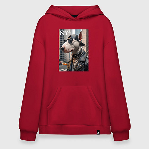 Худи оверсайз Чувак бультерьер житель Нью-Йорка / Красный – фото 1