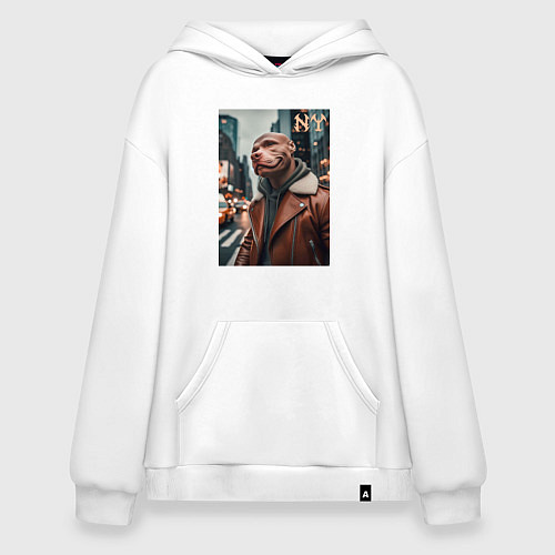 Худи оверсайз Чувак питбуль смотрящий Нью-Йорка - нейроарт / Белый – фото 1
