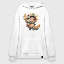 Толстовка-худи оверсайз Ребенок в костюме дракона, цвет: белый
