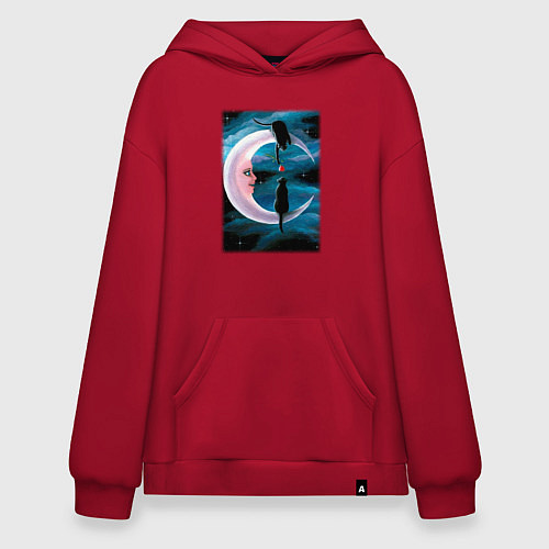 Худи оверсайз Кошачья любовь на луне / Красный – фото 1