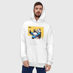 Толстовка-худи оверсайз Panda with a beer mug, цвет: белый — фото 2