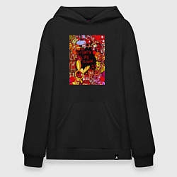 Толстовка-худи оверсайз Счастливые лесные друзья - мясо, цвет: черный
