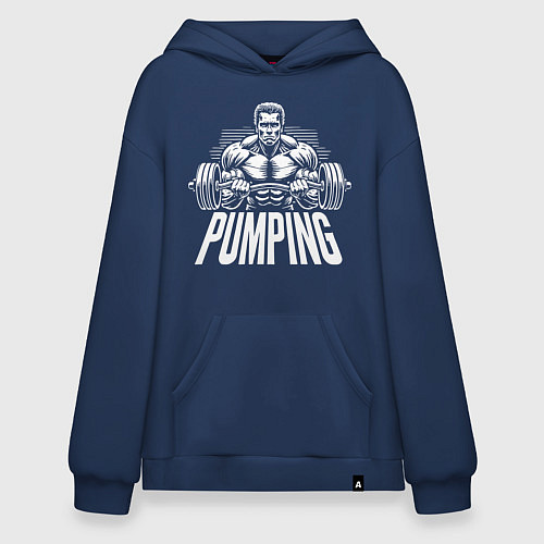 Худи оверсайз Арнольд Шварценеггер - качалка / Тёмно-синий – фото 1
