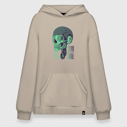 Худи оверсайз Скелет киборг в стиле VHS / Миндальный – фото 1