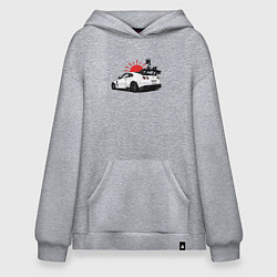 Толстовка-худи оверсайз Авто и иероглифы, цвет: меланж