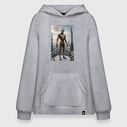 Толстовка-худи оверсайз Инопланетянин в городе будущего, цвет: меланж