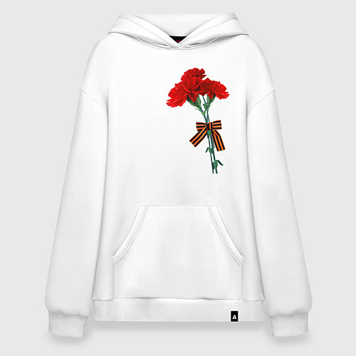 Худи оверсайз Букет гвоздики и георгиевская лента / Белый – фото 1