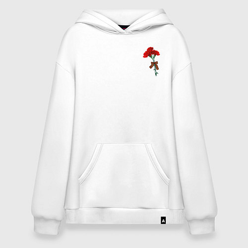 Худи оверсайз Гвоздики и георгиевская лента / Белый – фото 1