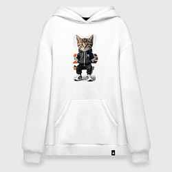 Толстовка-худи оверсайз Котенок гопник, цвет: белый