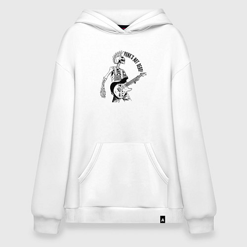 Худи оверсайз Skeleton guitarist - punks not dead motto / Белый – фото 1