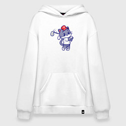 Толстовка-худи оверсайз Котёнок гольфист, цвет: белый