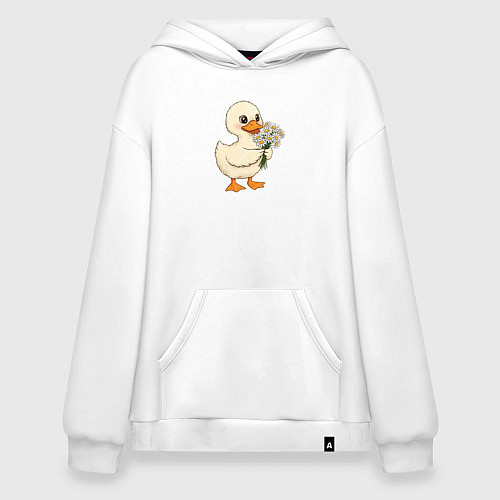 Худи оверсайз Милая уточка с букетом ромашек / Белый – фото 1