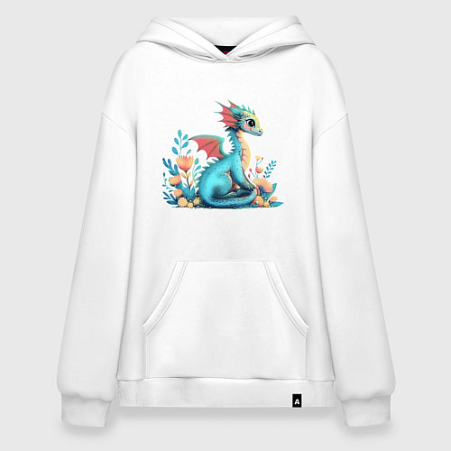 Худи оверсайз Бирюзовый дракон / Белый – фото 1