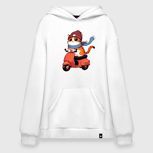 Худи оверсайз Кот в шапке на скутере / Белый – фото 1