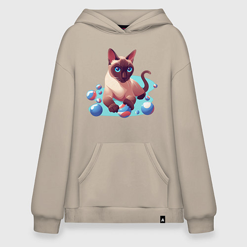 Худи оверсайз Синеглазый кот / Миндальный – фото 1