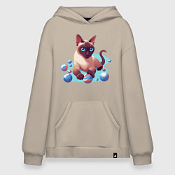 Толстовка-худи оверсайз Синеглазый кот, цвет: миндальный