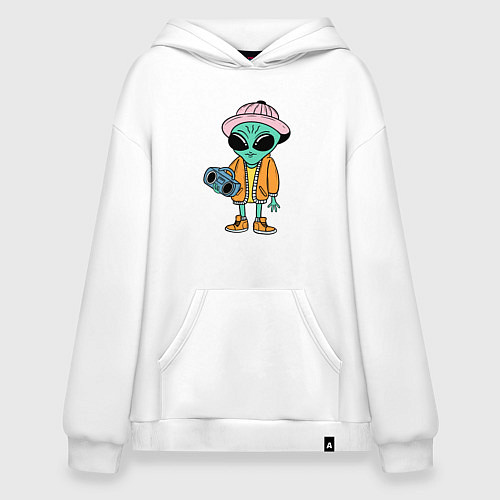 Худи оверсайз Инопланетянин с магнитофоном / Белый – фото 1