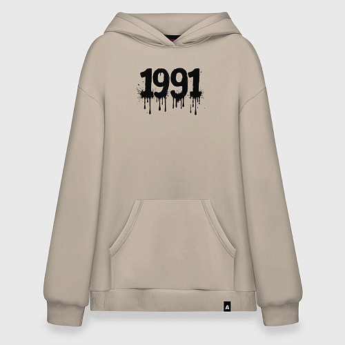 Худи оверсайз Черной краской 1991 / Миндальный – фото 1