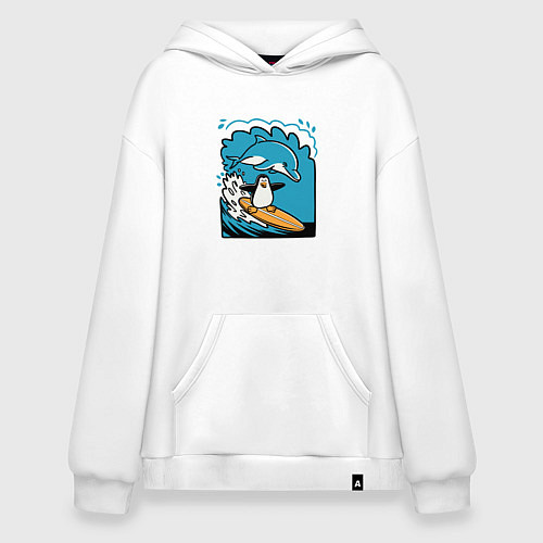 Худи оверсайз Пингвин покорил волну / Белый – фото 1