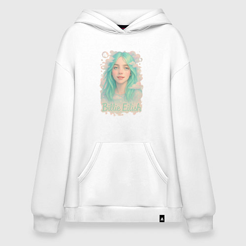 Худи оверсайз Билли Айлиш с зелеными волосами / Белый – фото 1