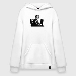 Толстовка-худи оверсайз Грустный офисный планктон, цвет: белый