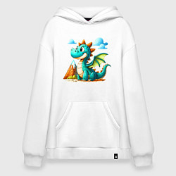 Толстовка-худи оверсайз Милый горный дракон, цвет: белый