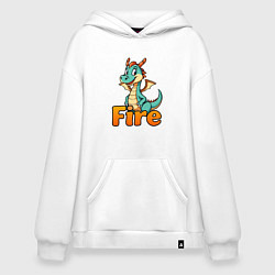 Толстовка-худи оверсайз Огненный дракоша, цвет: белый