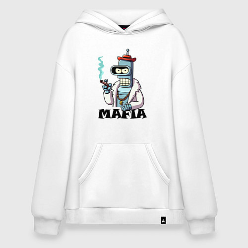 Худи оверсайз Бендер в шубе с сигарой - мафия / Белый – фото 1