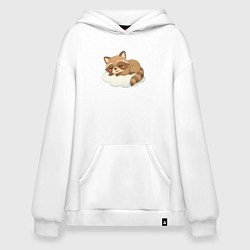 Толстовка-худи оверсайз Милый енот на облачке, цвет: белый