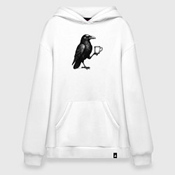 Толстовка-худи оверсайз Черный ворон с кофе, цвет: белый