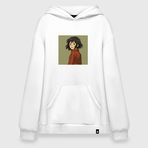 Худи оверсайз Аниме девушка - милая брюнетка с каре / Белый – фото 1