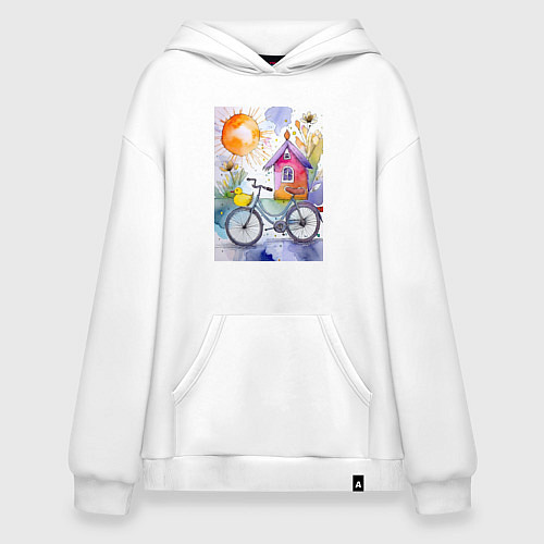 Худи оверсайз Утенок на велосипеде - акварель / Белый – фото 1
