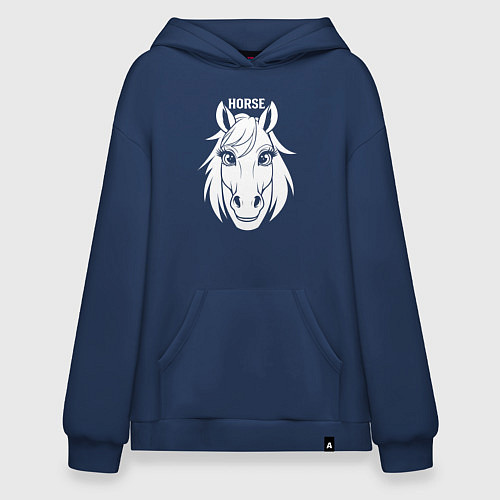 Худи оверсайз Лошадь с большими глазами / Тёмно-синий – фото 1