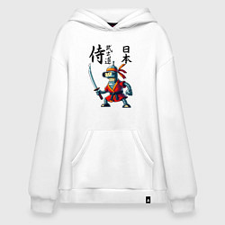 Толстовка-худи оверсайз Bender bending robot with katana - samurai, цвет: белый