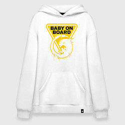 Толстовка-худи оверсайз Чужой на борту - предупреждающий знак, цвет: белый